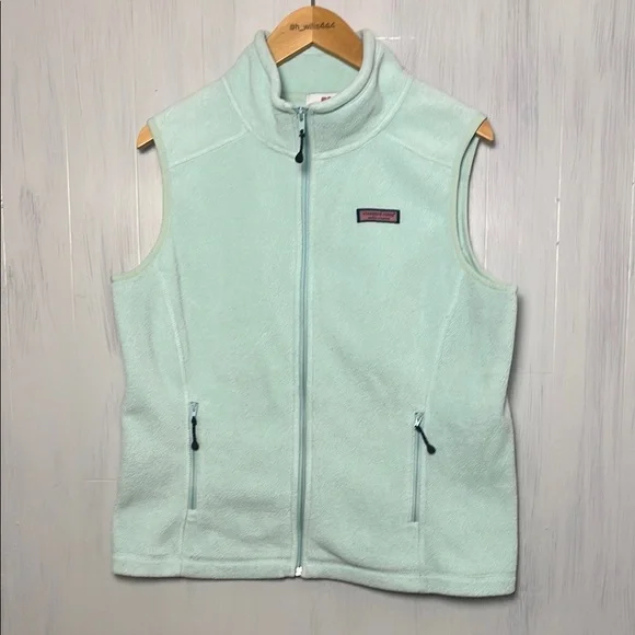 Vineyard Vines Fleece Vest Womens Medium Light Sea Green Full Zip - Picture 1 of 6